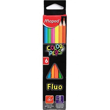 Карандаши цветные флуоресцентные Color Peps Fluo, 6 цветов, длина 175 мм