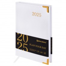 Ежедневник датированный 2026 А5 138x213 мм BRAUBERG "Senator", под кожу, белый