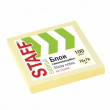 Бумага для заметок с липким краем STAFF, 76*76мм, 100л., желтый