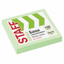 Бумага для заметок с липким краем STAFF, 76*76мм, 100л., зеленый