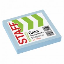 Бумага для заметок с липким краем STAFF, 76*76мм, 100л., голубой