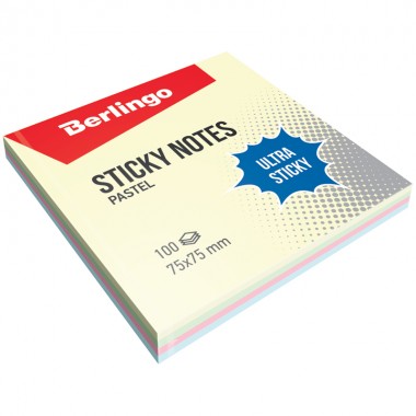 Бумага для заметок с липким краем Berlingo "Ultra Sticky", 75*75мм, 100л, 4 пастельных цвета