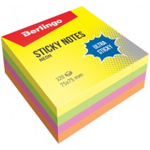 Бумага для заметок с липким краем Berlingo "Ultra Sticky", 75*75мм, 320л, 4 неоновых цвета