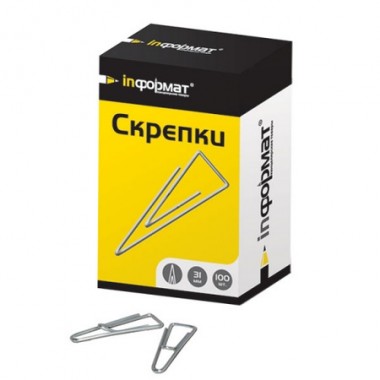 Скрепки inФормат, 31 мм, 100 шт., треугольные никелированные