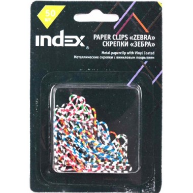 Скрепки «Зебра» Index, 25 мм, 50 шт, в блистере