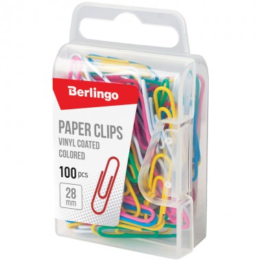 Скрепки Berlingo, 28мм, 100шт., цветные, пласт.