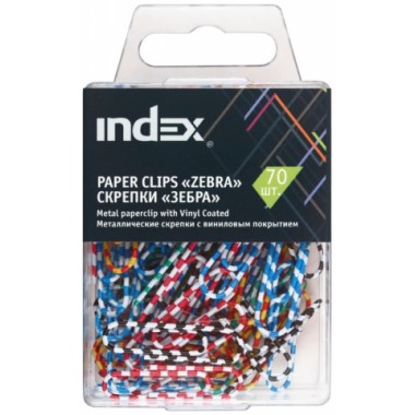 Скрепки «Зебра» Index, 32 мм, 70 шт., в пластиковой коробочке