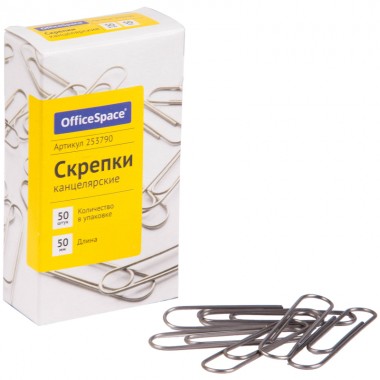 Скрепки 50мм, OfficeSpace, 50шт., гладкие
