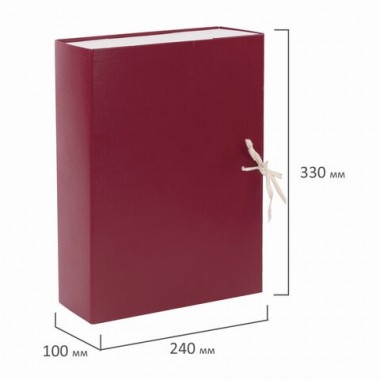 Короб архивный STAFF (240х330 мм), 100 мм, 2 завязки, бумвинил, до 900 листов, бордовый