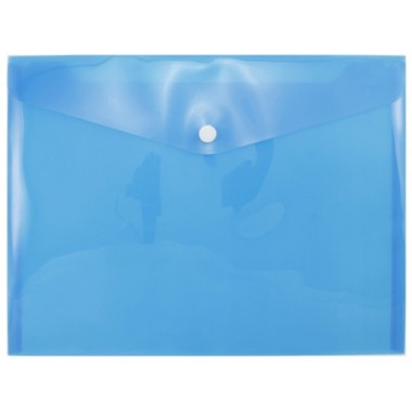Папка-конверт пластиковая на кнопке inФормат (~А4: 280×210 мм), толщина пластика 0,18 мм, прозрачная синяя
