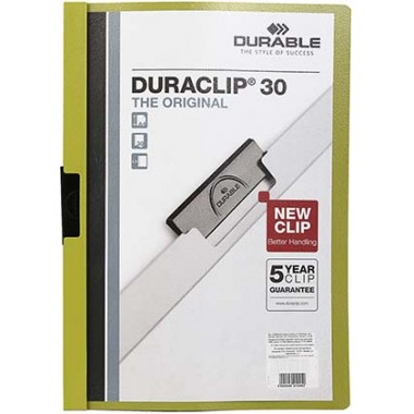 Папка пластиковая с клипом Durable Duraclip, А4, 30 л., зеленая