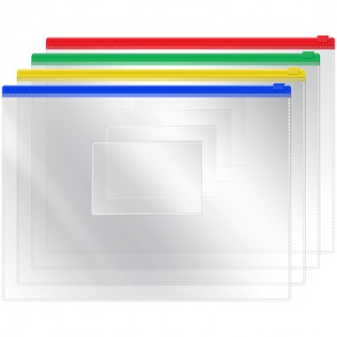 Папка-конверт на молнии OfficeSpace, А5, 120мкм, с карманом для визиток, прозрачная, (цвет молнии — ассорти)