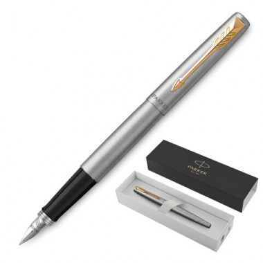 Ручка перьевая PARKER «Jotter Stainless Steel GT», корпус серебристый, позолота, синяя