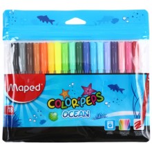 Фломастеры Maped Color Peps Ocean суперсмываемые, 18 цветов, толщина линии 1-2 мм, вентилируемый колпачо