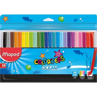 Фломастеры Maped Color Peps Ocean суперсмываемые, 24 цвета, толщина линии 1-2 мм, вентилируемый колпачок