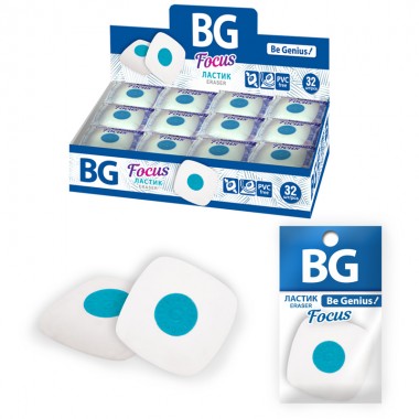 Ластик BG "Focus", квадратный, пластиковый держатель, термопластичная резина, 35*35мм