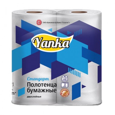 Полотенца бумажные Yanka Стандарт (в рулоне), 2 рулона, двухслойные, белые